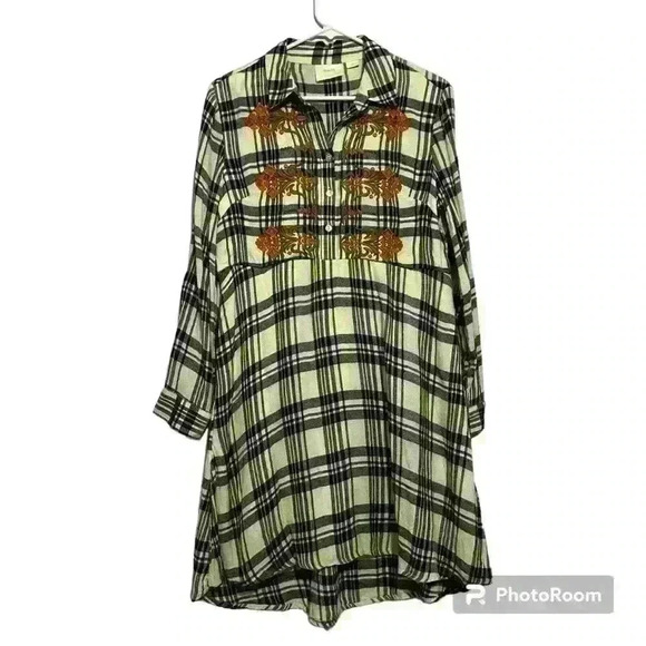 Maeve by Anthropologie Gia Medium Black Plaid Orange Embroidered Dress w/Pockets - Picture 1 of 9